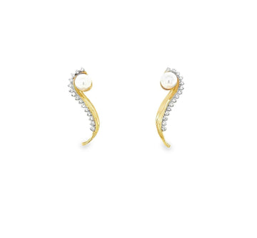 Spiral Pave and Pearl Moissanite Earrings in Vermeil Gold