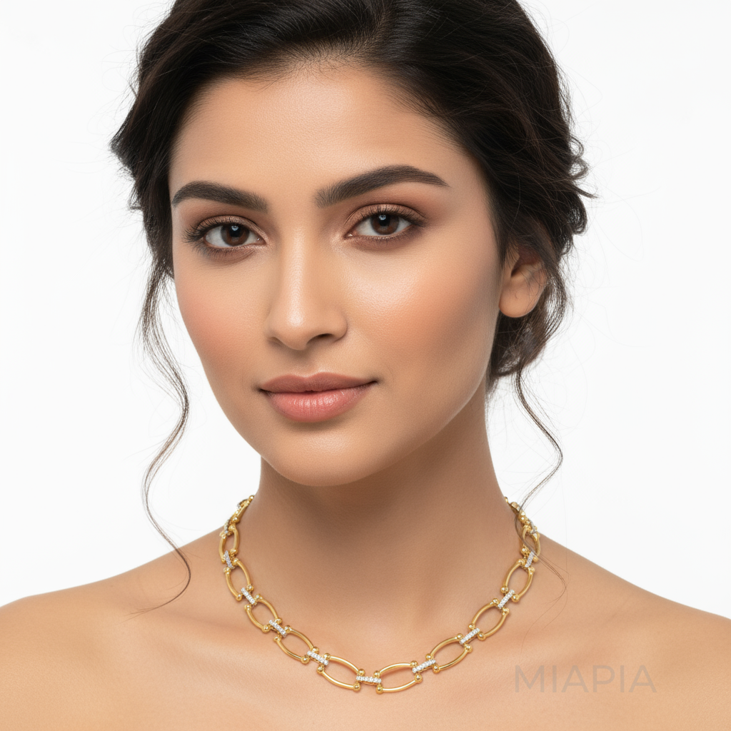 Luxe Link Pave Chain Necklace in Vermeil Gold