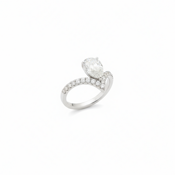 1.5 Carat Pear Moissanite V-Cut Halo Ring