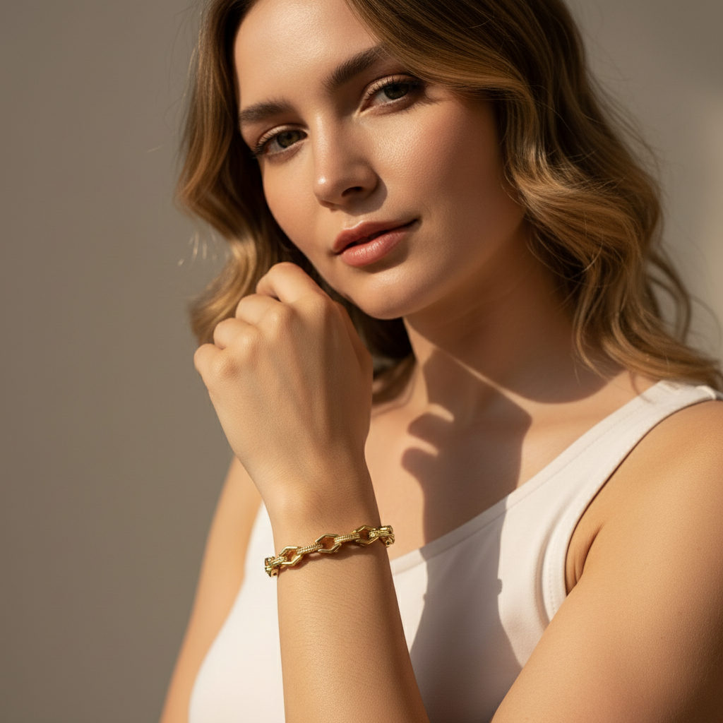 Hexagonal Bead-Link Bracelet