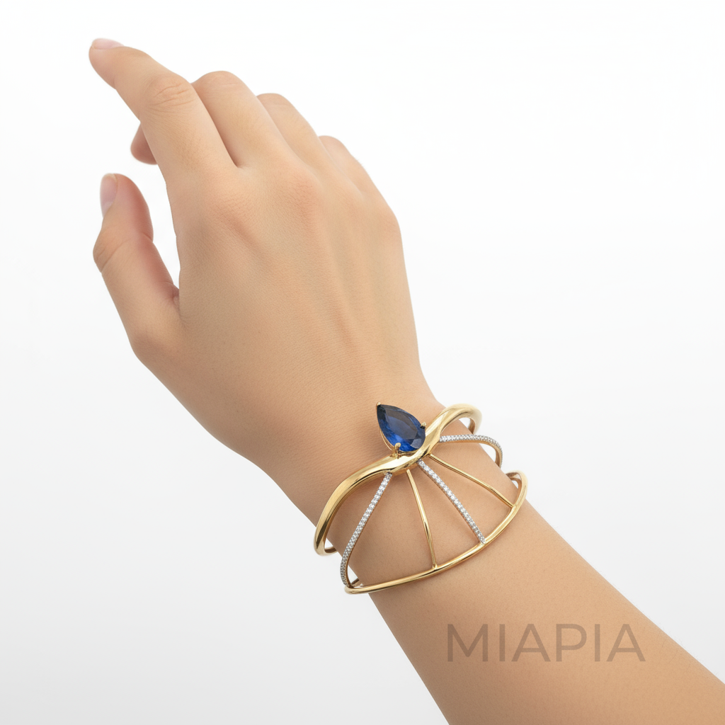 Radiant Sunburst Blue Gemstone Cuff Bracelet