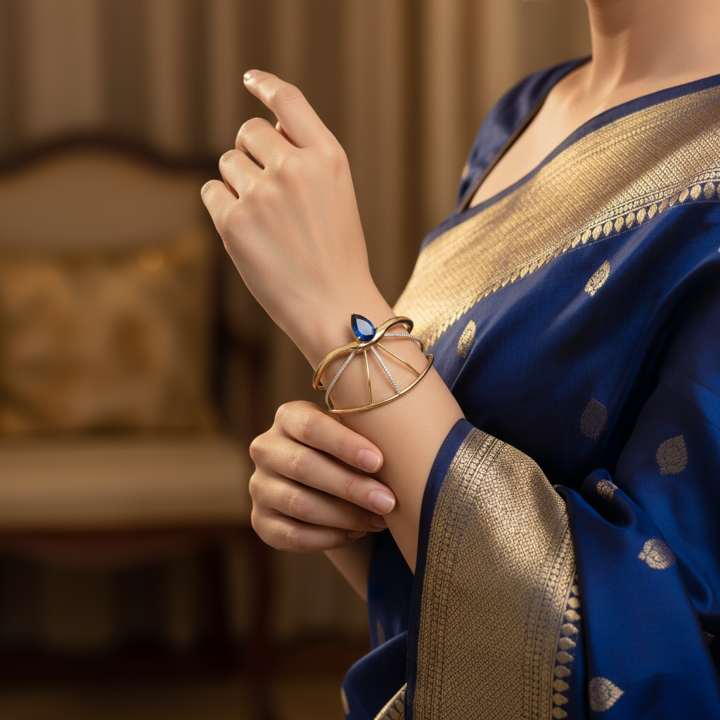 Radiant Sunburst Blue Gemstone Cuff Bracelet