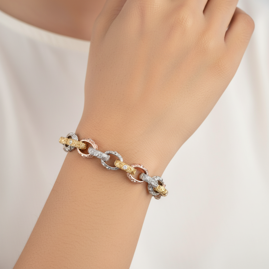 Tri-Tone Moissanite Link Bracelet