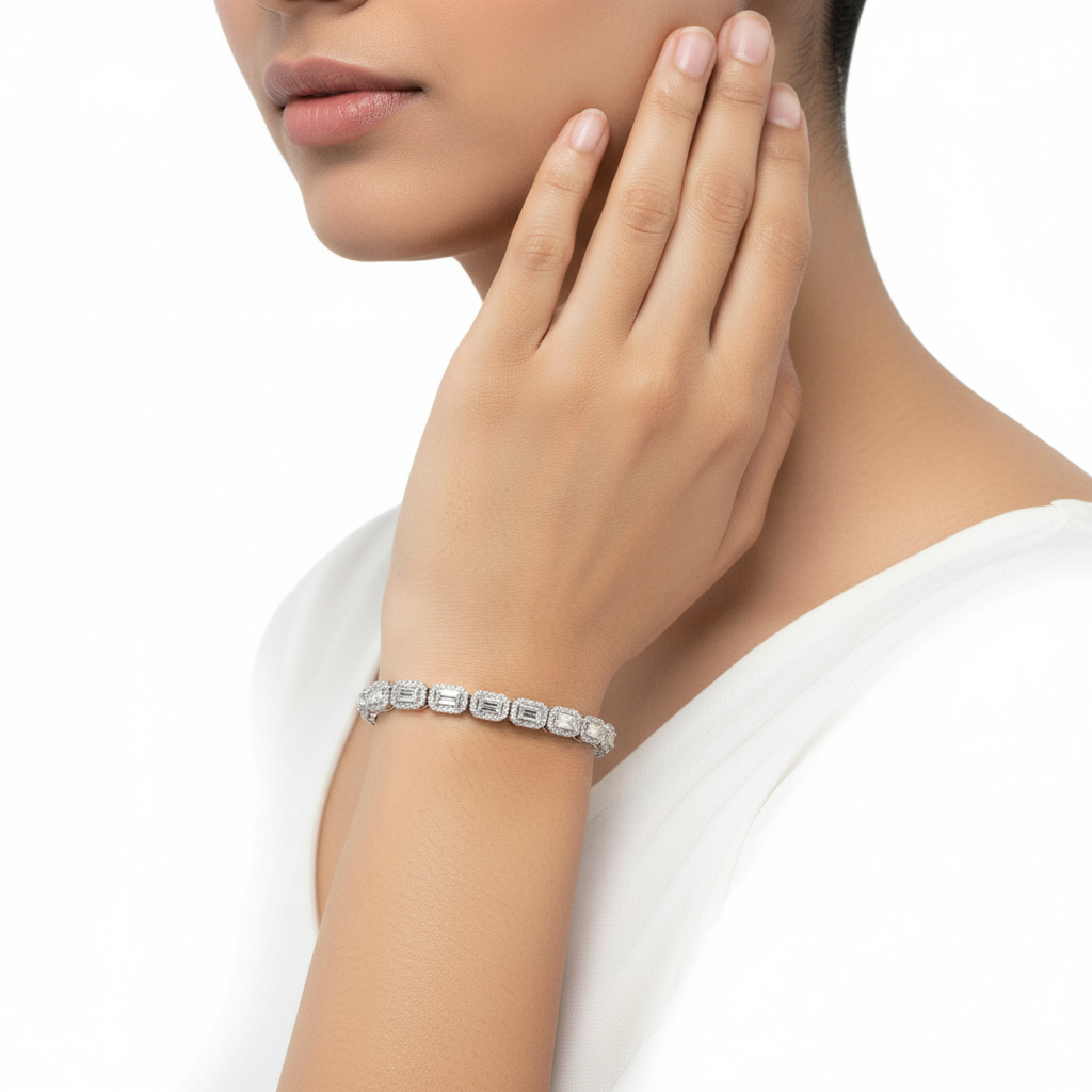 Emerald Halo Tennis Bracelet