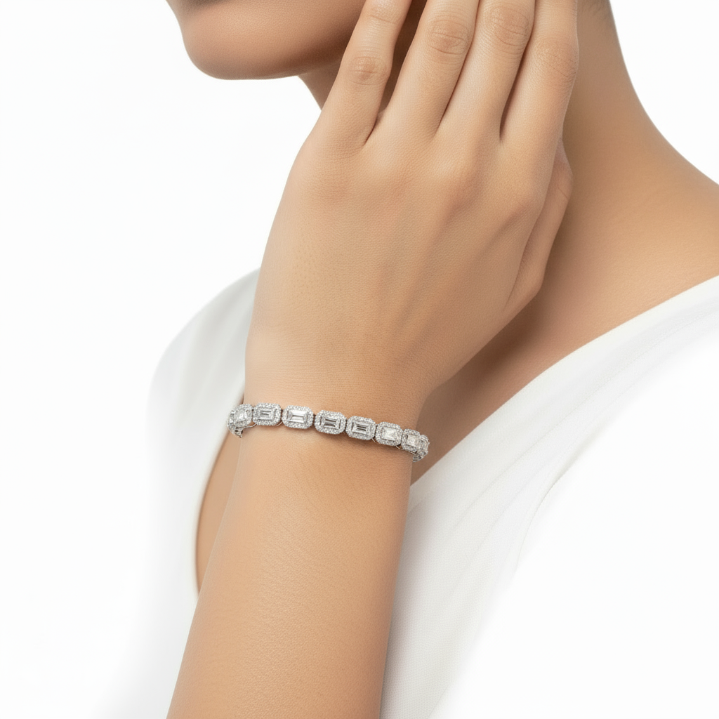 Emerald Halo Tennis Bracelet