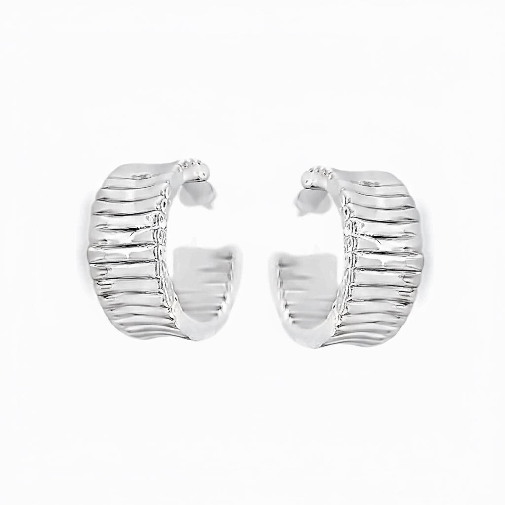 Silver Ripple Hoops