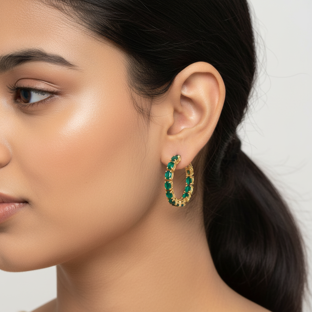 Oval Emerald Hoops
