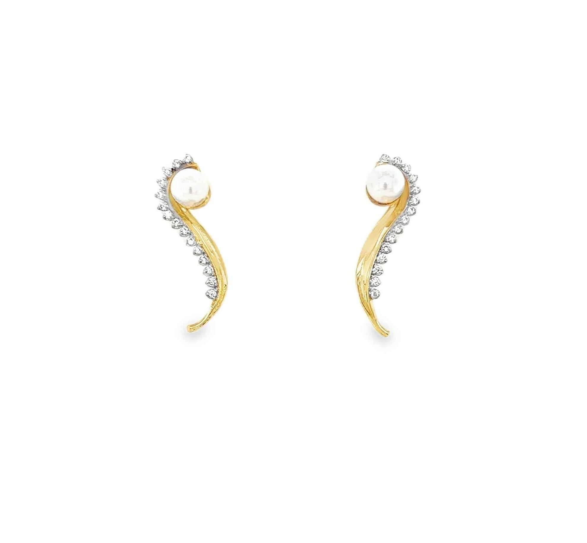 Spiral Pave and Pearl Moissanite Earrings in Vermeil Gold