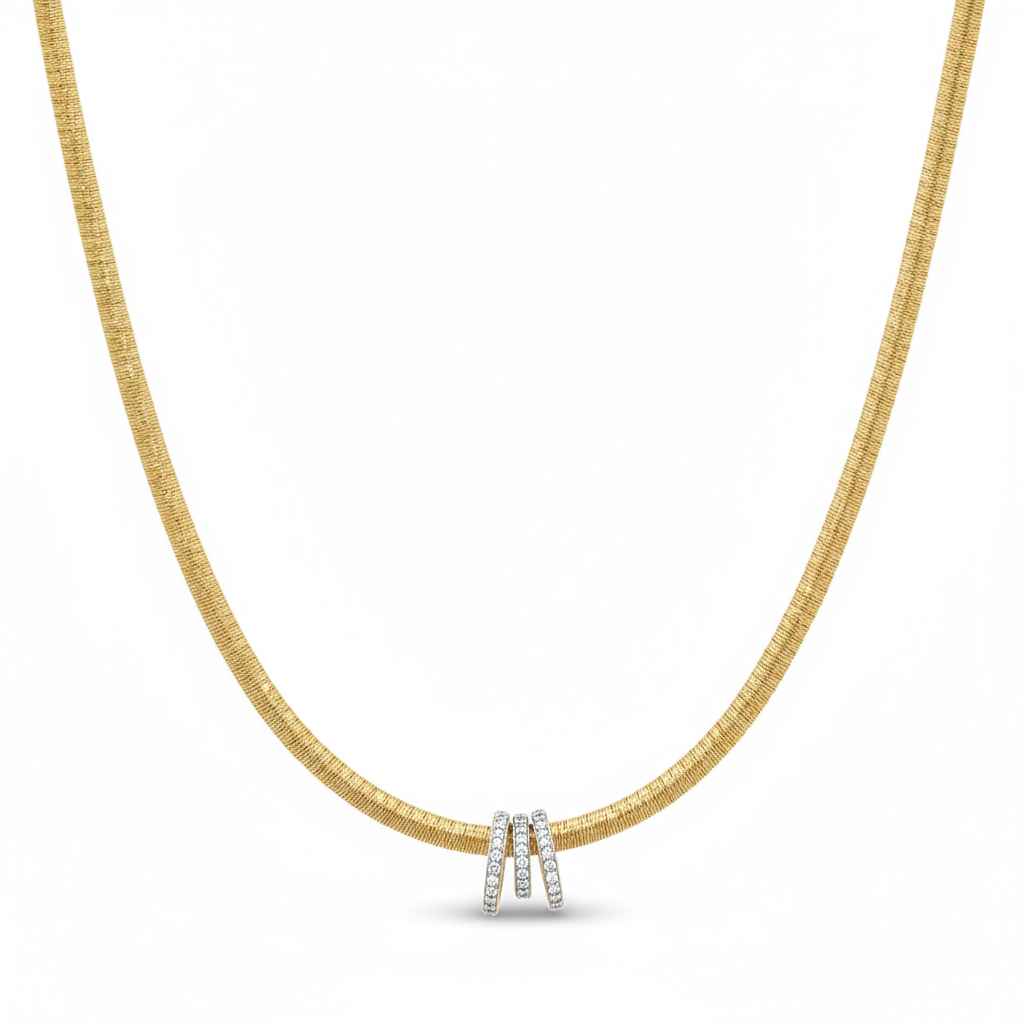 Twisted Triple Pave Moissanite Pendant on Italian Wire Chain