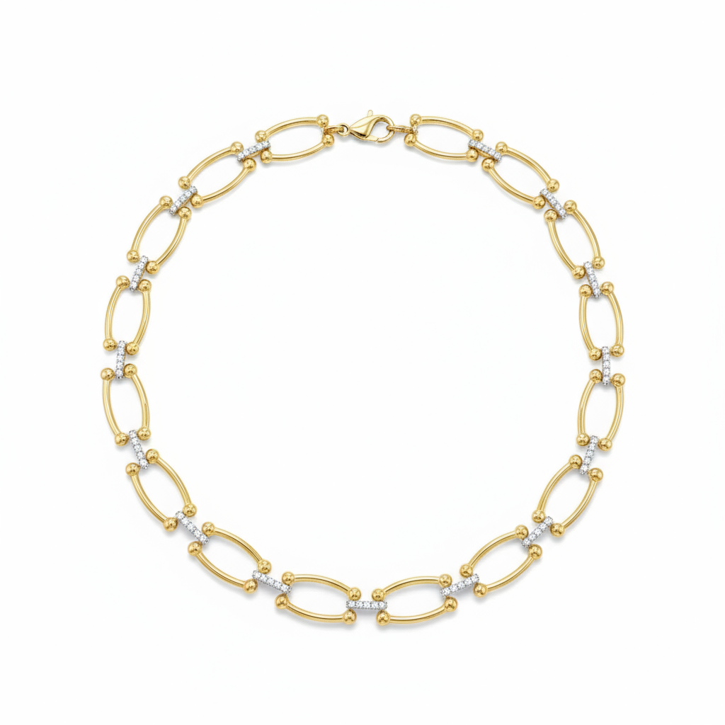 Luxe Link Pave Chain Necklace in Vermeil Gold