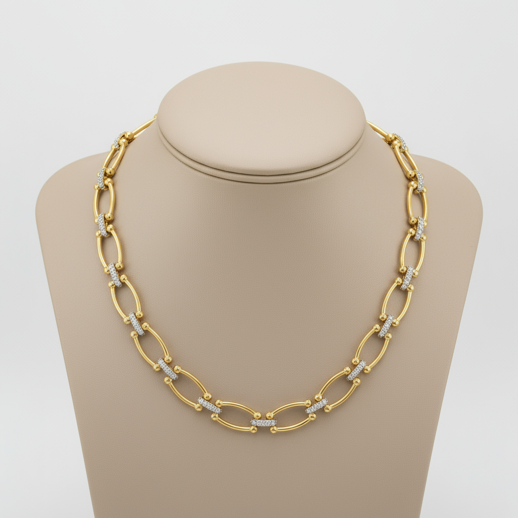 Luxe Link Pave Chain Necklace in Vermeil Gold