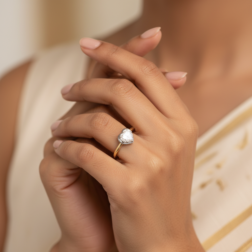 Heart Solitaire Ring with Black Rhodium Accents