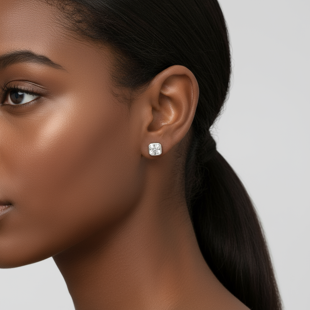 1.5-Carat Asscher Cut Bezel Studs