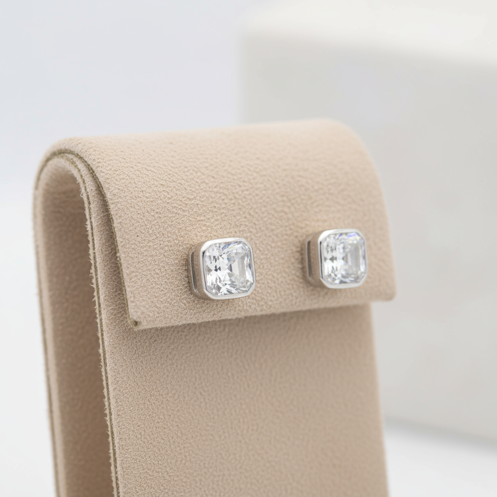 1.5-Carat Asscher Cut Bezel Studs