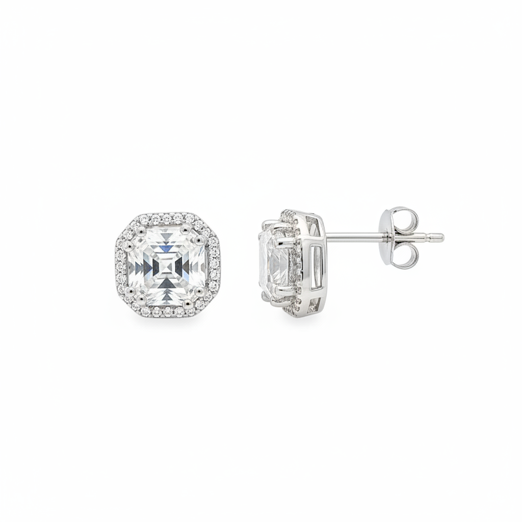 3-Carat Asscher Cut Moissanite Halo Studs