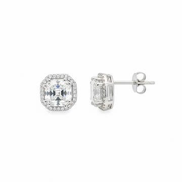 3-Carat Asscher Cut Moissanite Halo Studs