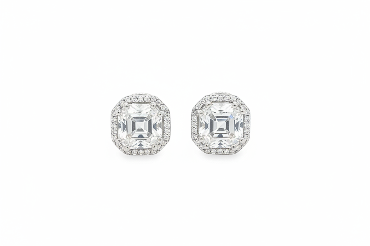 3-Carat Asscher Cut Moissanite Halo Studs