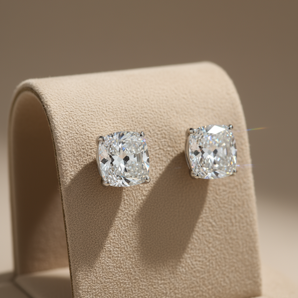 3.5-Carat Cushion Cut Studs