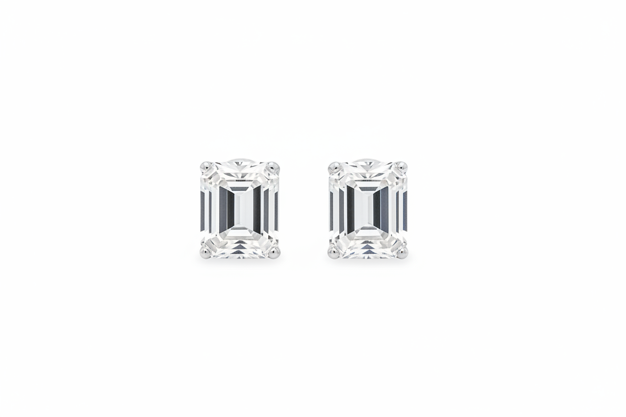 5-Carat Emerald-Cut Moissanite Stud Earrings