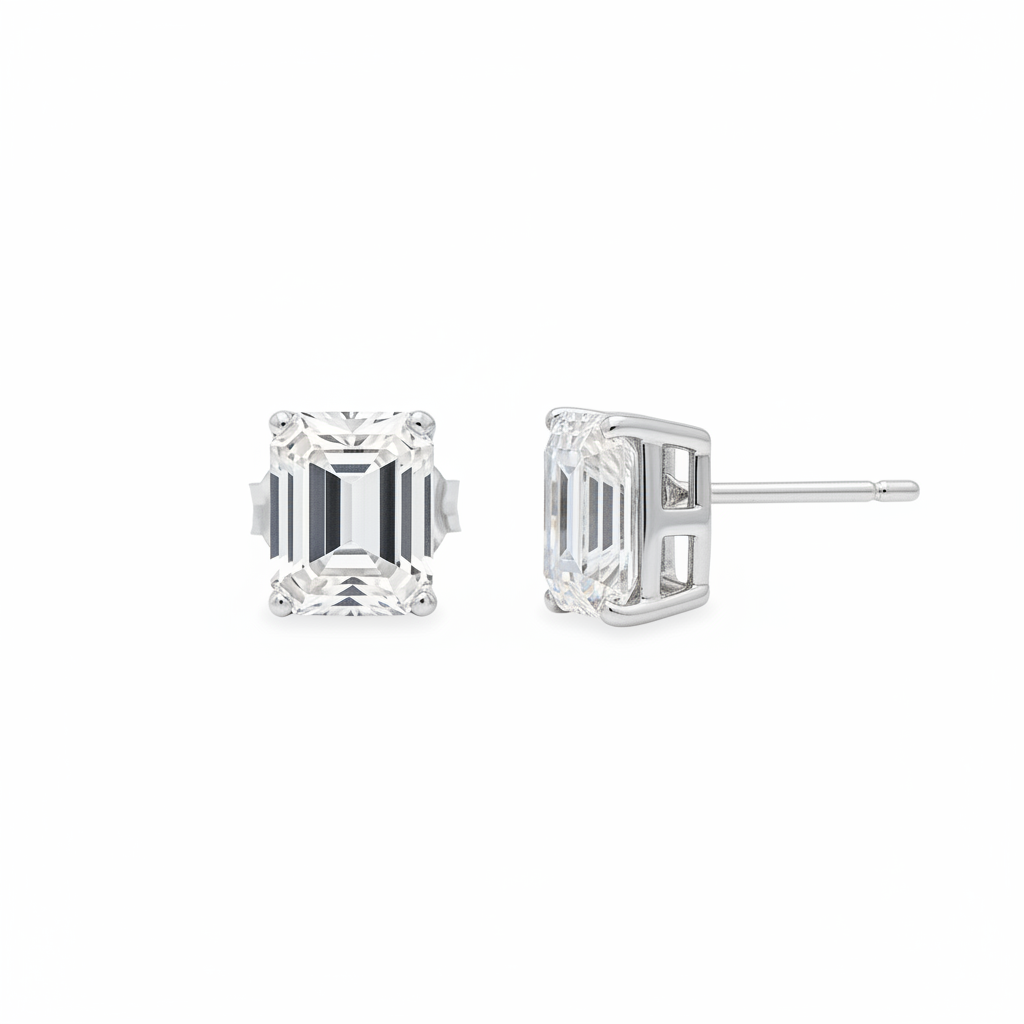 5-Carat Emerald-Cut Moissanite Stud Earrings