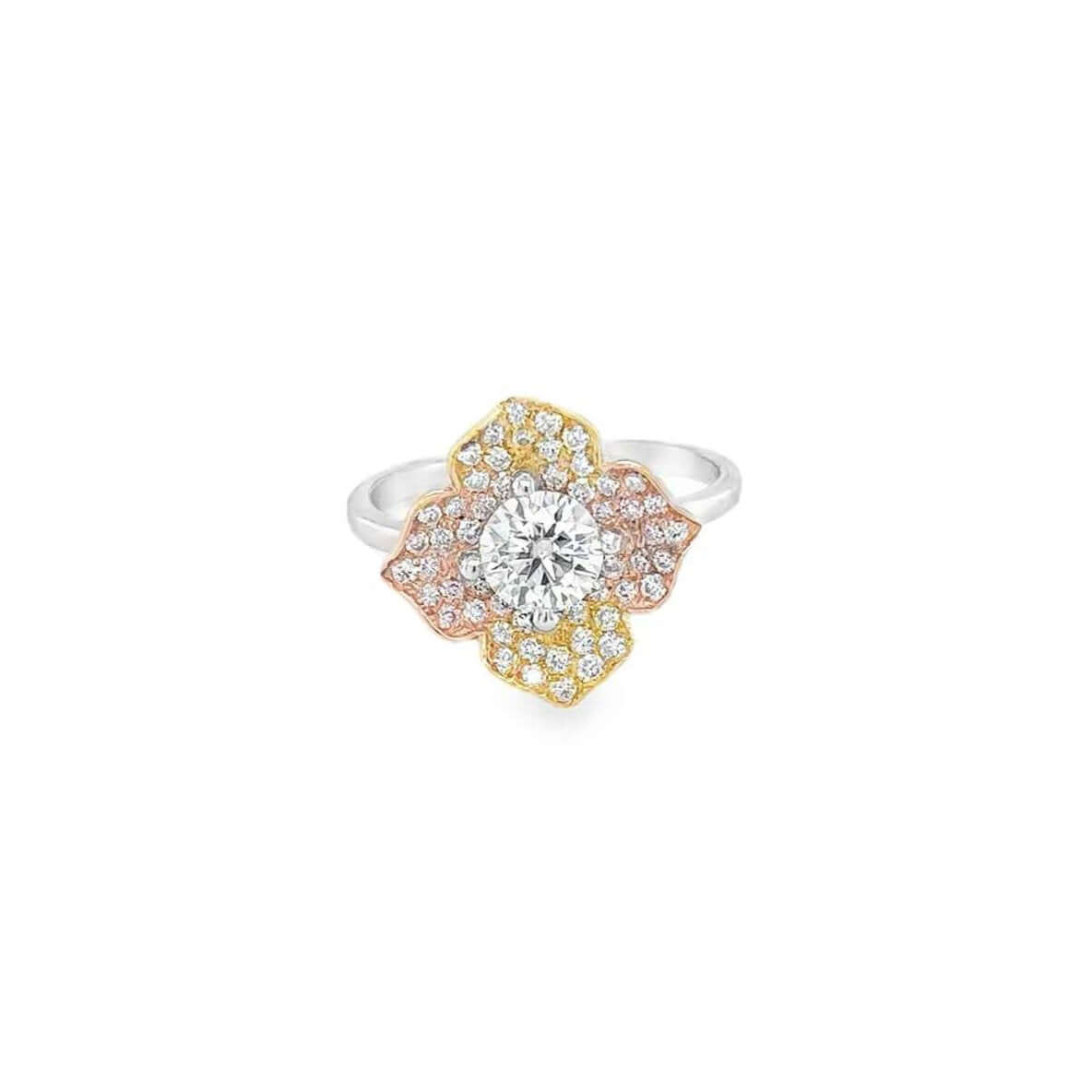 1 Carat Tri-Tone Floral Halo Ring