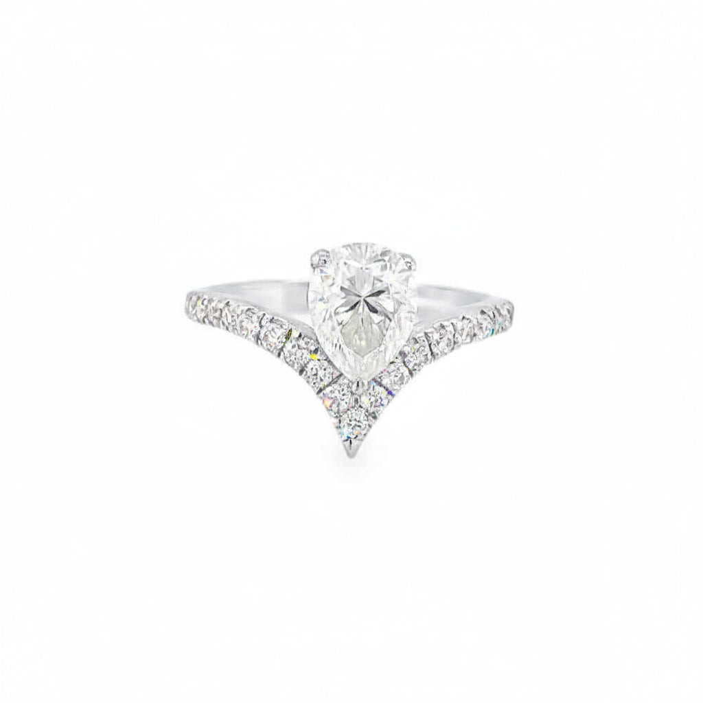 1.5 Carat Pear Moissanite V-Cut Halo Ring