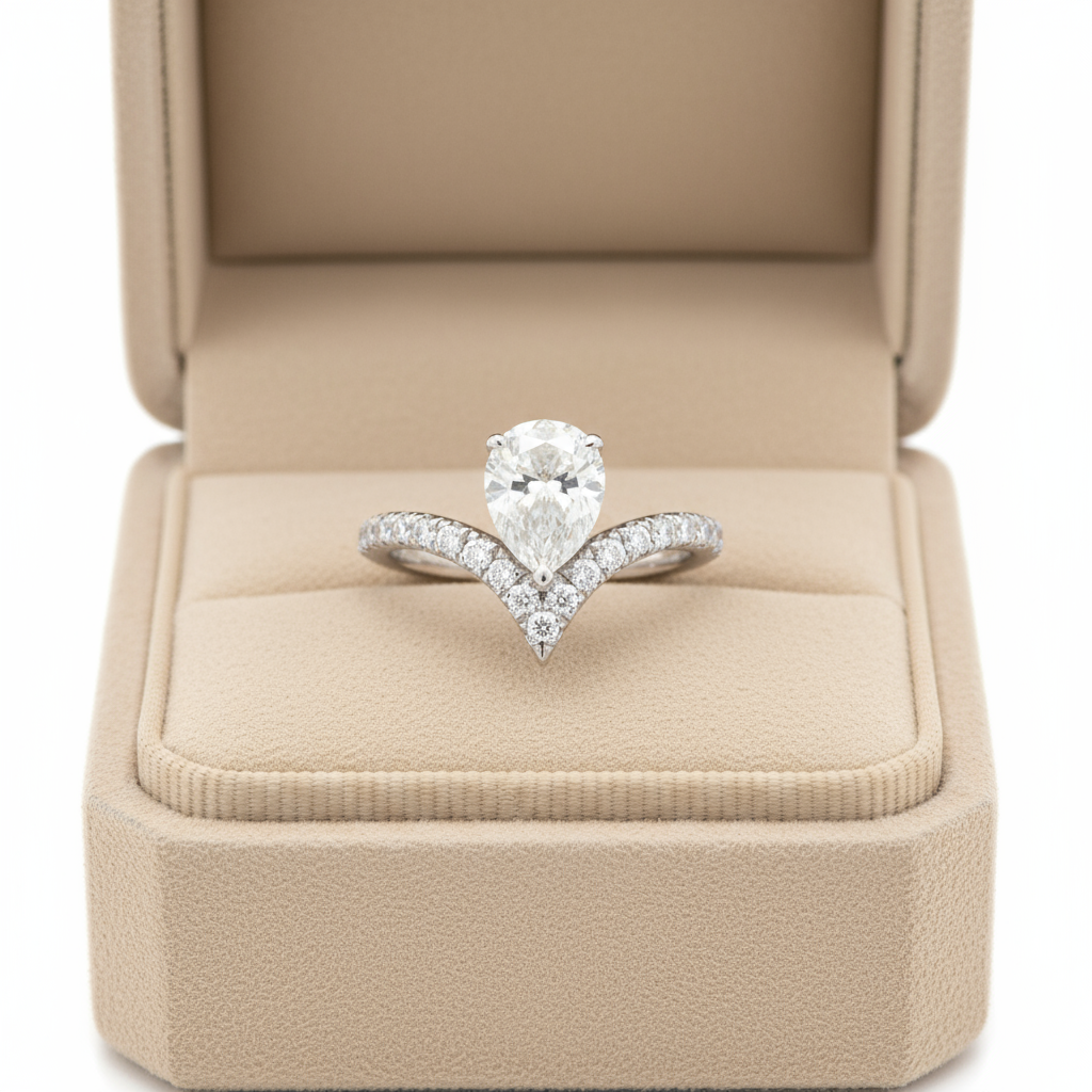 1.5 Carat Pear Moissanite V-Cut Halo Ring