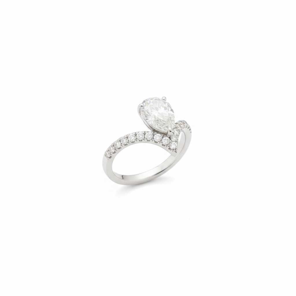 1.5 Carat Pear Moissanite V-Cut Halo Ring