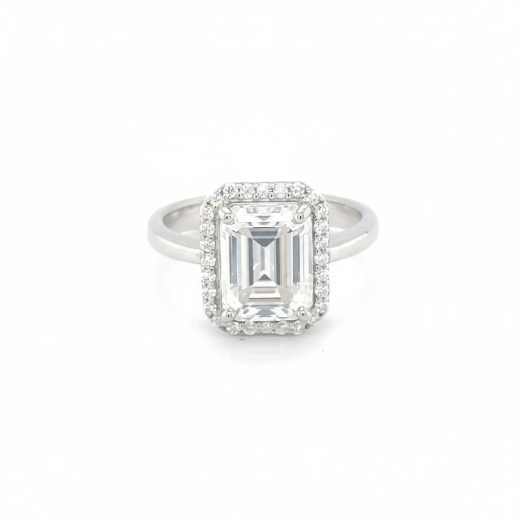 3 Carat Emerald-Cut Moissanite Halo Ring