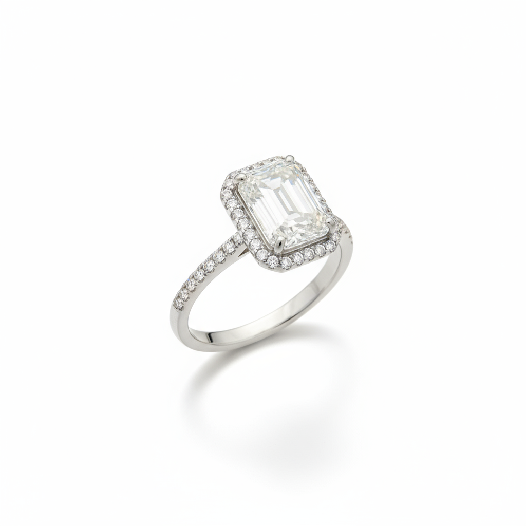 3 Carat Emerald-Cut Moissanite Halo Ring