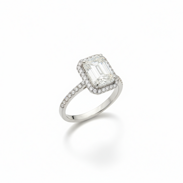 3 Carat Emerald-Cut Moissanite Halo Ring