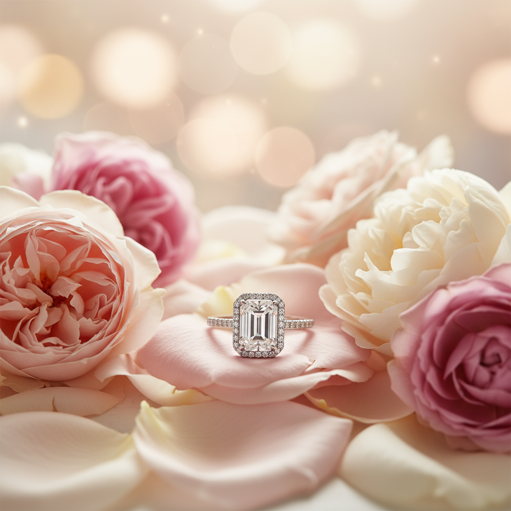 3 Carat Emerald-Cut Moissanite Halo Ring