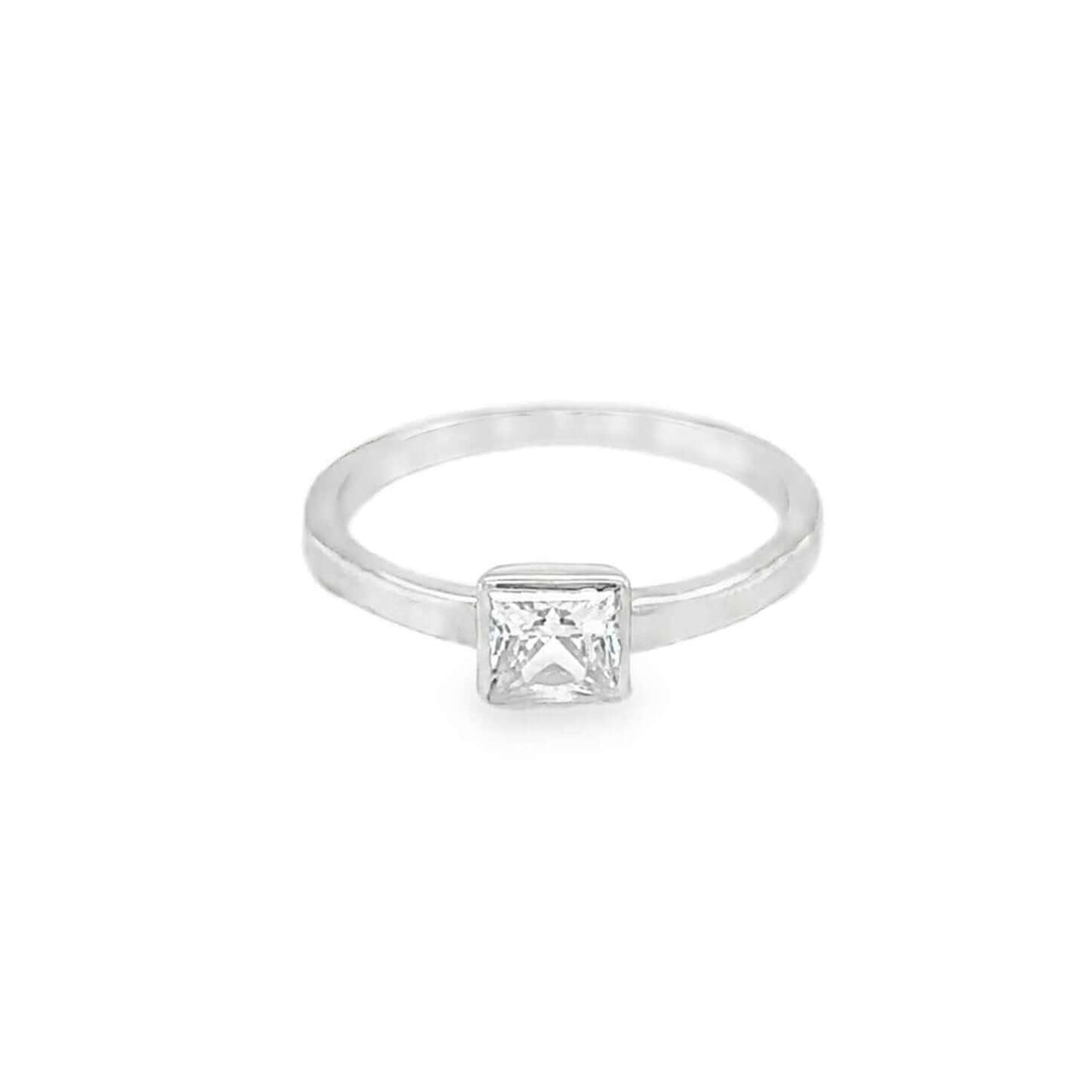 3/4 Carat Princess Cut Bezel Set Ring