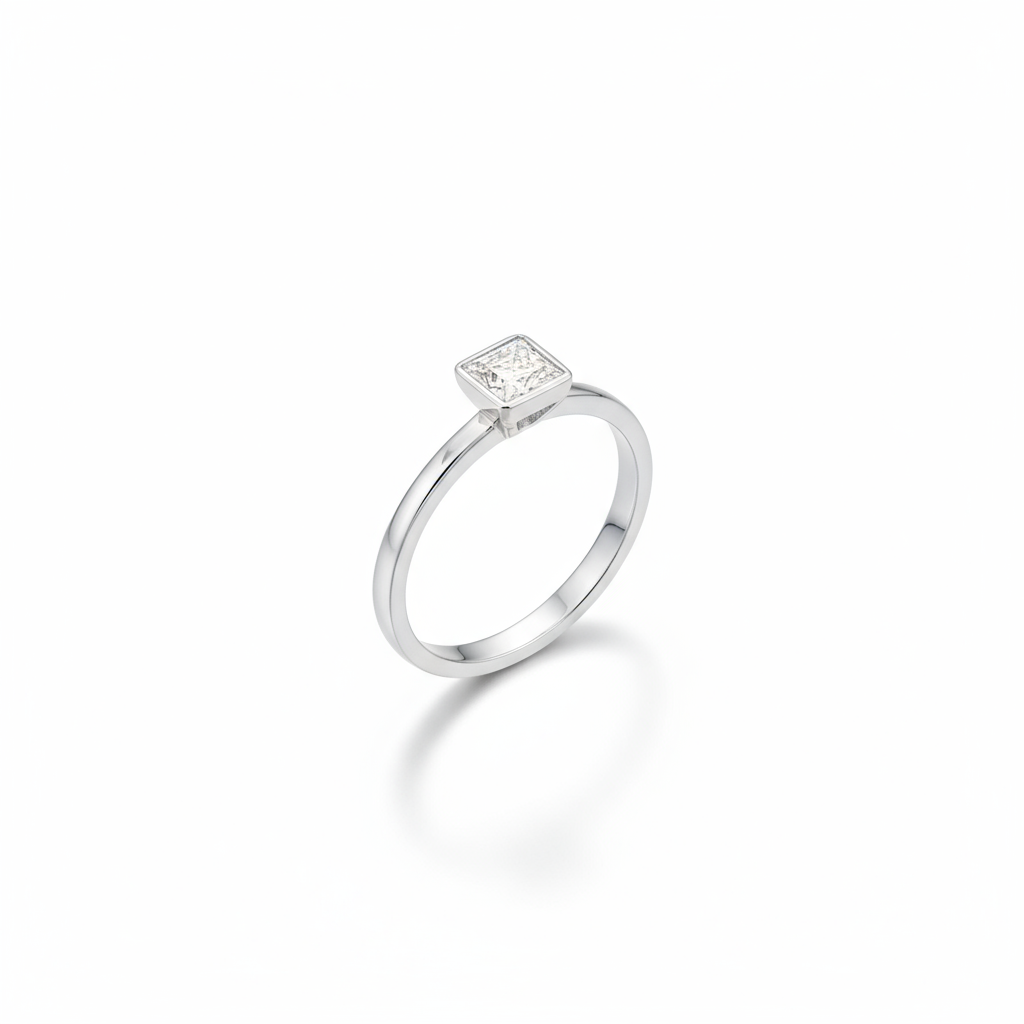 3/4 Carat Princess Cut Bezel Set Ring