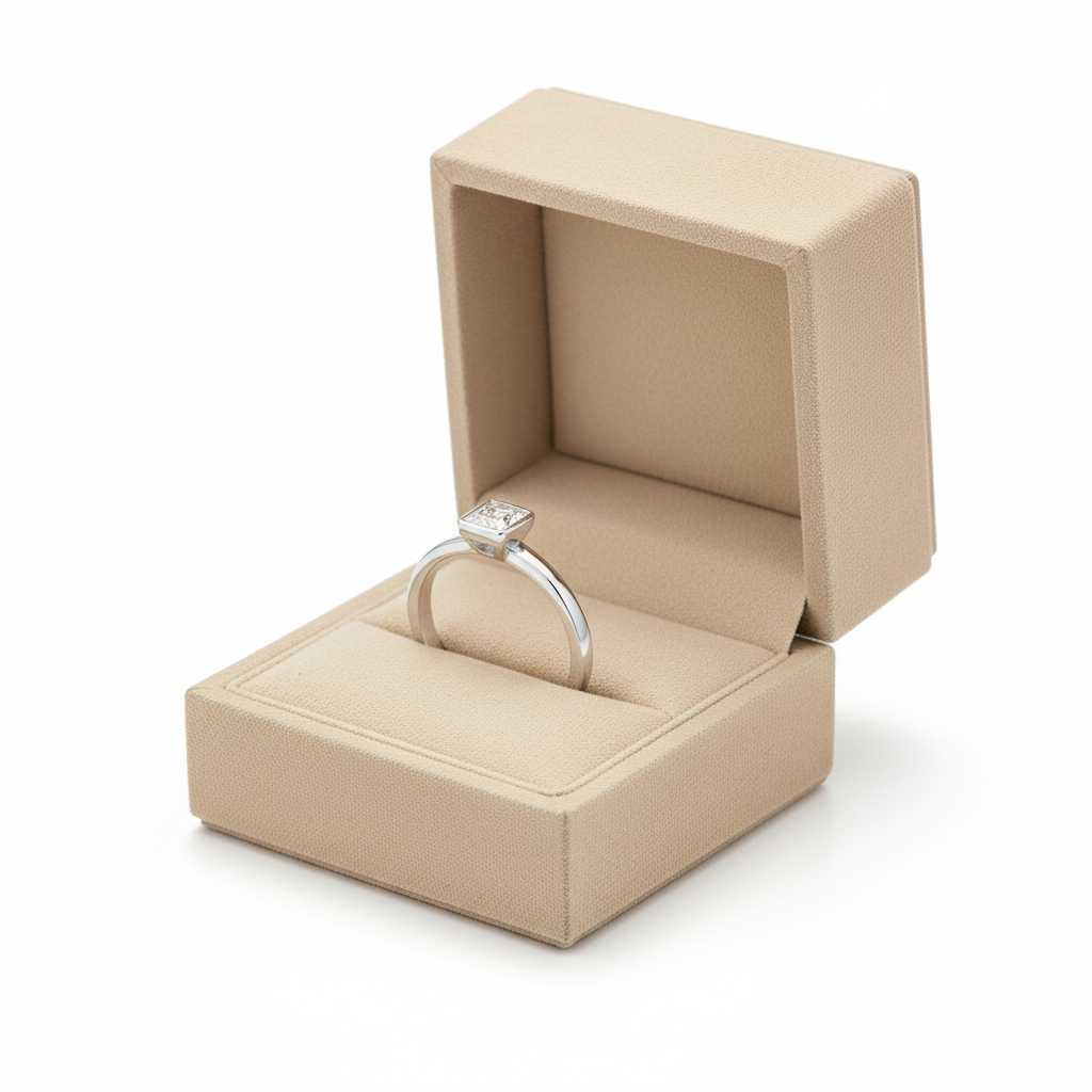 3/4 Carat Princess Cut Bezel Set Ring