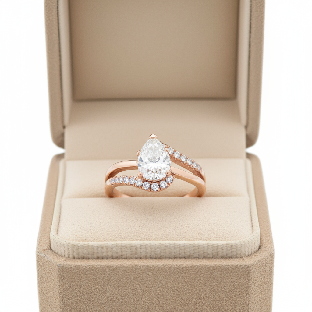 1 Carat Pear-Cut Rose Gold Ring