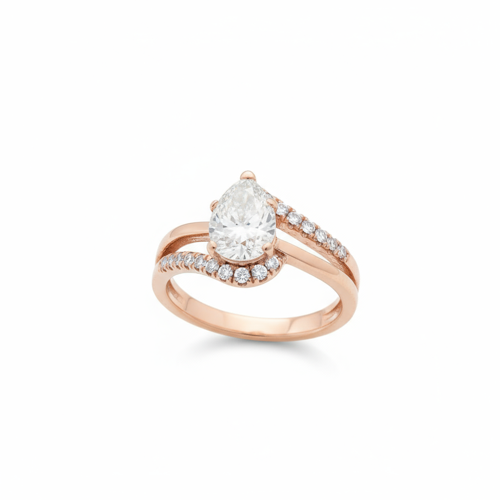 1 Carat Pear-Cut Rose Gold Ring