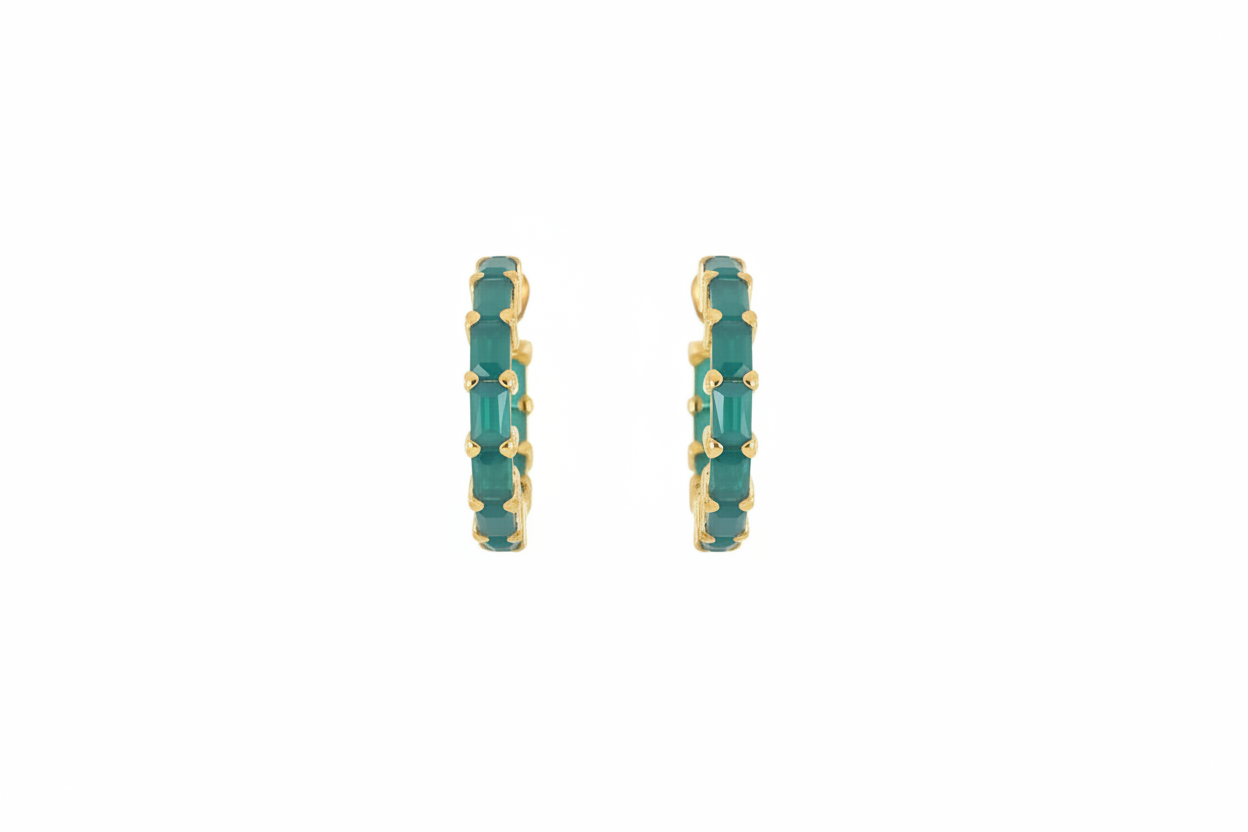 Emerald Charm Hoops
