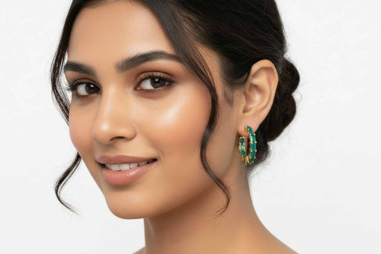 Emerald Charm Hoops