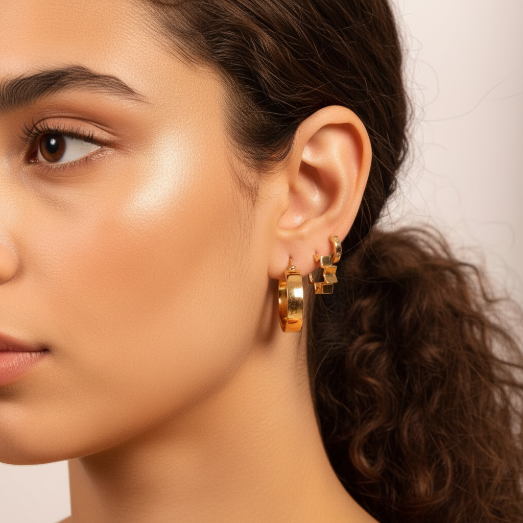 Golden Step Hoop Earrings
