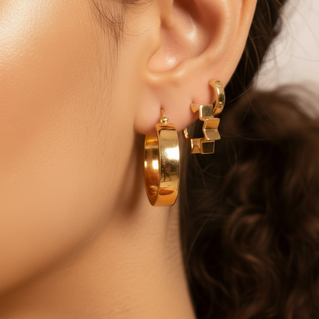 Golden Step Hoop Earrings