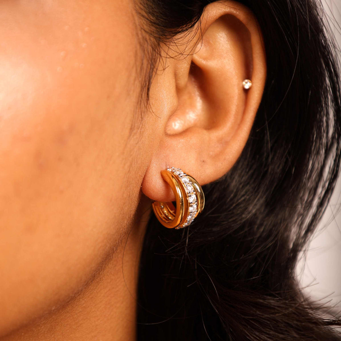 Dual Row Moissanite Pavé Hoops in Vermeil Gold