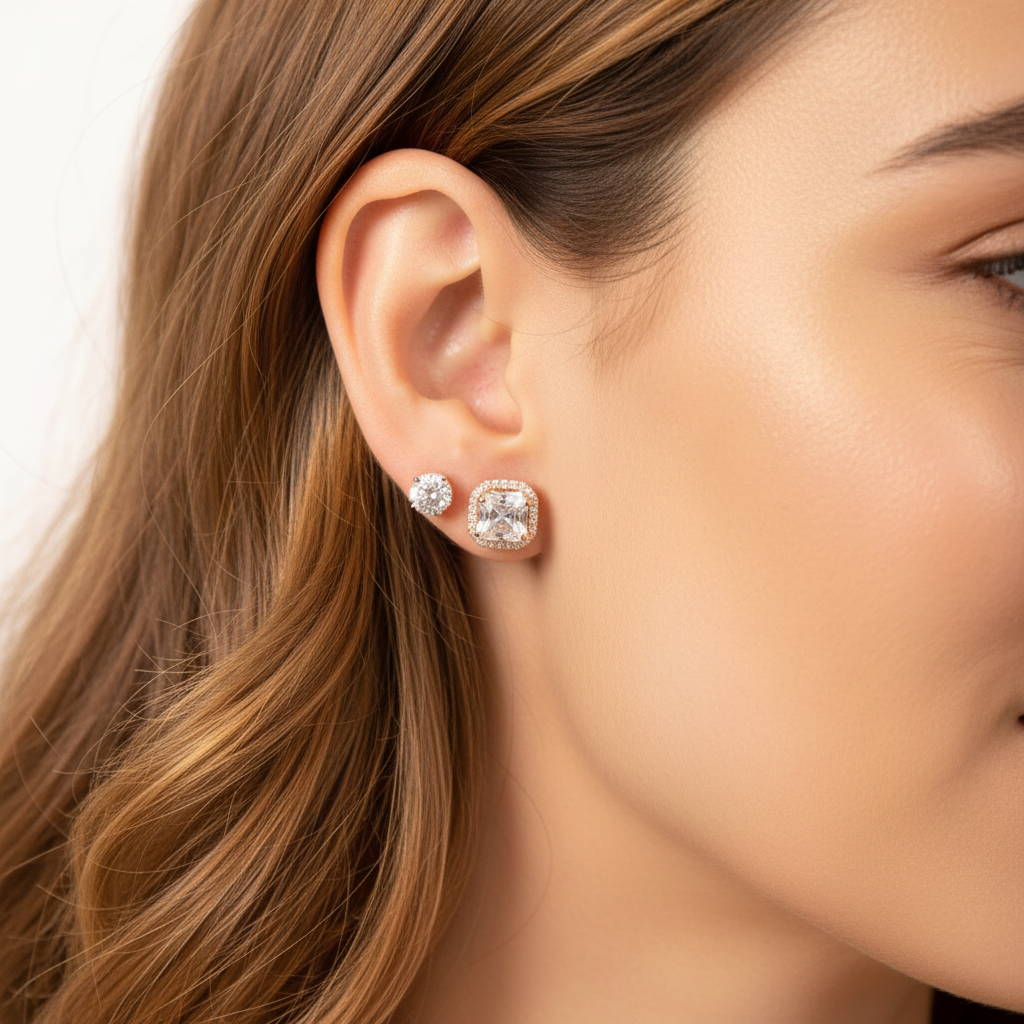 3-Carat Asscher Cut Moissanite Halo Studs