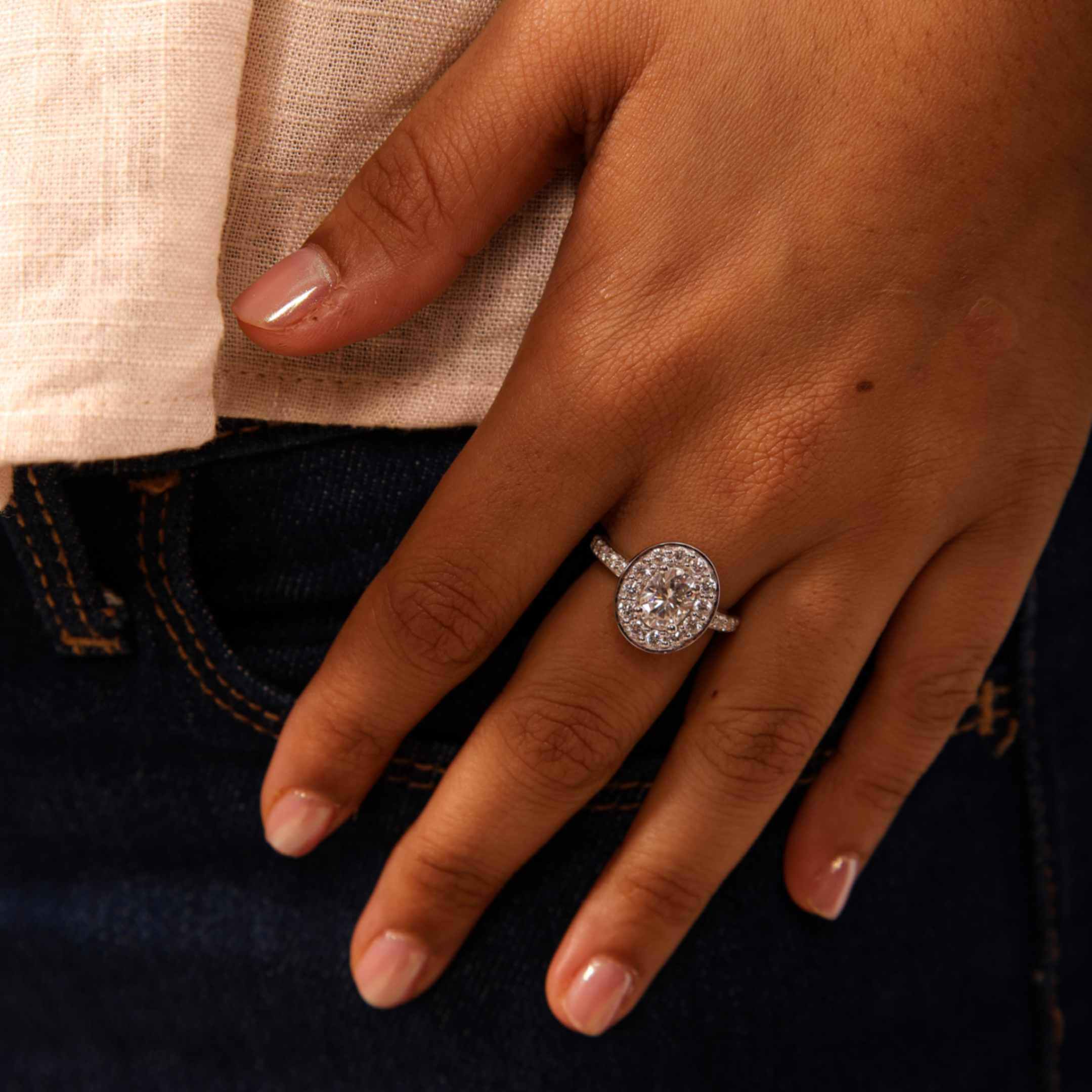 2 Carat Halo Oval Moissanite Ring