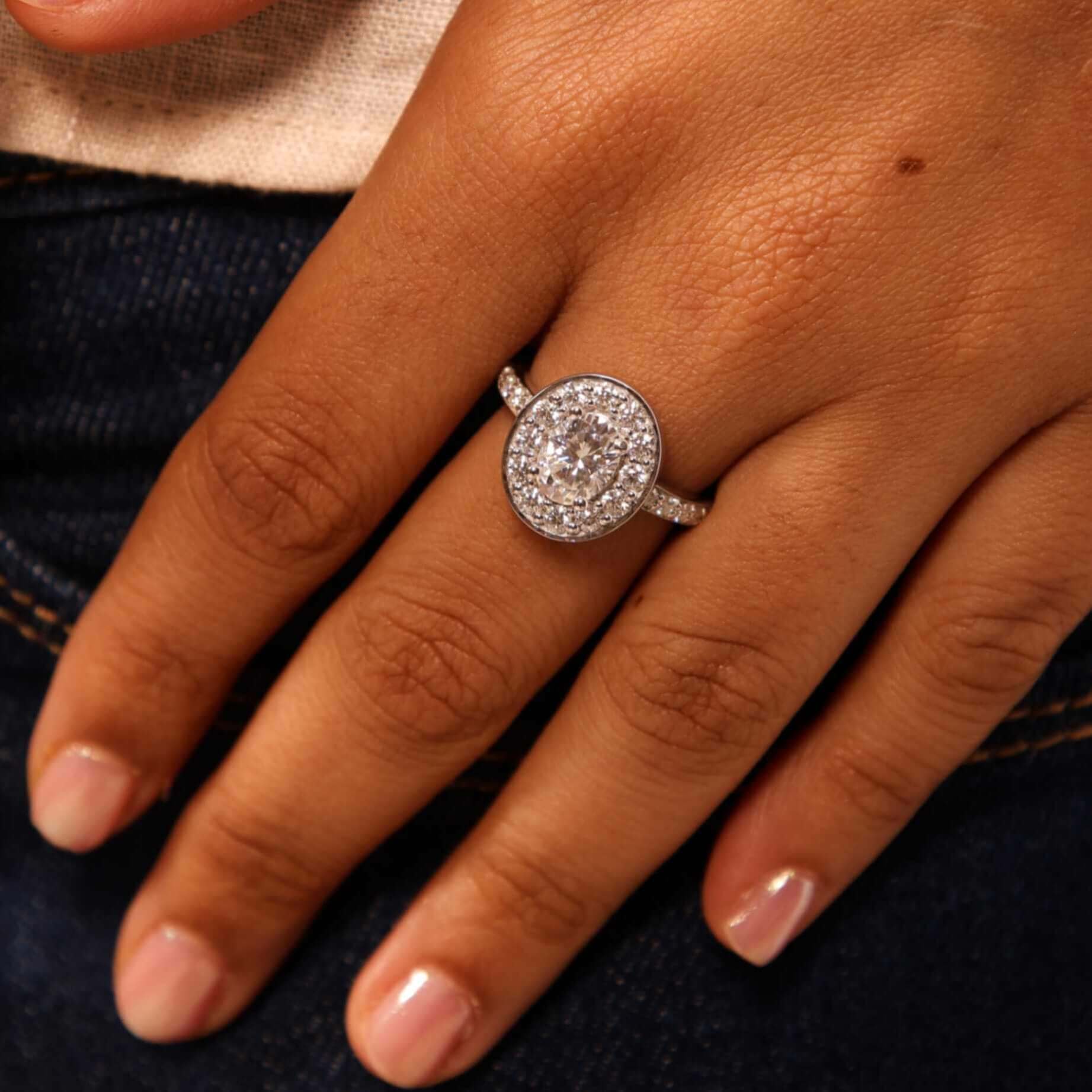 2 Carat Halo Oval Moissanite Ring